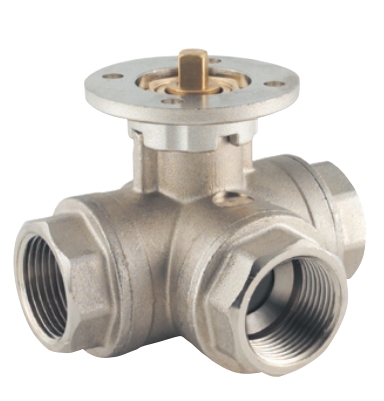 Кран шаровый трехходовый из латуни с фланцом ISO 5211, сверление шара до L никелированный редуцированный ABO ART. 92PM ISO Dn 40 Pn 40 Краны