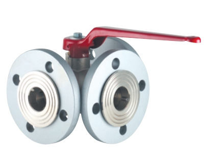 Кран шаровый трехходовые из латуни с подвижным фланцом, сверление шара до T никелированный редуцированный ABO ART. 98 Dn 65 Pn 16 Краны